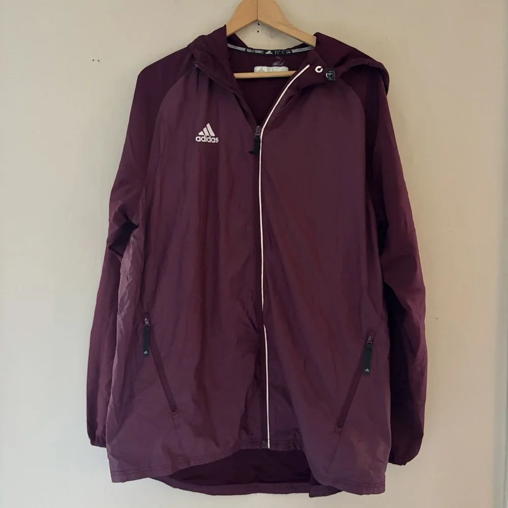 Adidas Mens Hooded Lightweight Windbreaker Jacket Size L Maroon Red Athletic